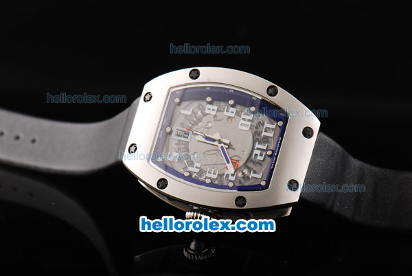 Richard Mille RM007 Silver Case with White Number Markers-Blue Border and Black Leather Strap - Click Image to Close